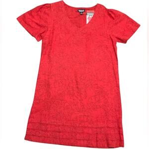 Nicole Miller Ladies Linen Red Dress Pattern Tropical leaf Size Medium NWT